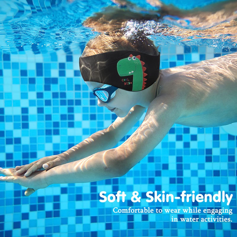 HeySplash رباط رأس للسباحة من HeySplash، سدادات أذن للسباحة للأطفال، حزام أذن لحماية آذان السباحين، واقي أذن من النيوبرين المرن، واقي شعر للأطفال والبالغين، يمنع دخول الماء، يحافظ على سدادات الأذن، متوسط، أسود - Image 4